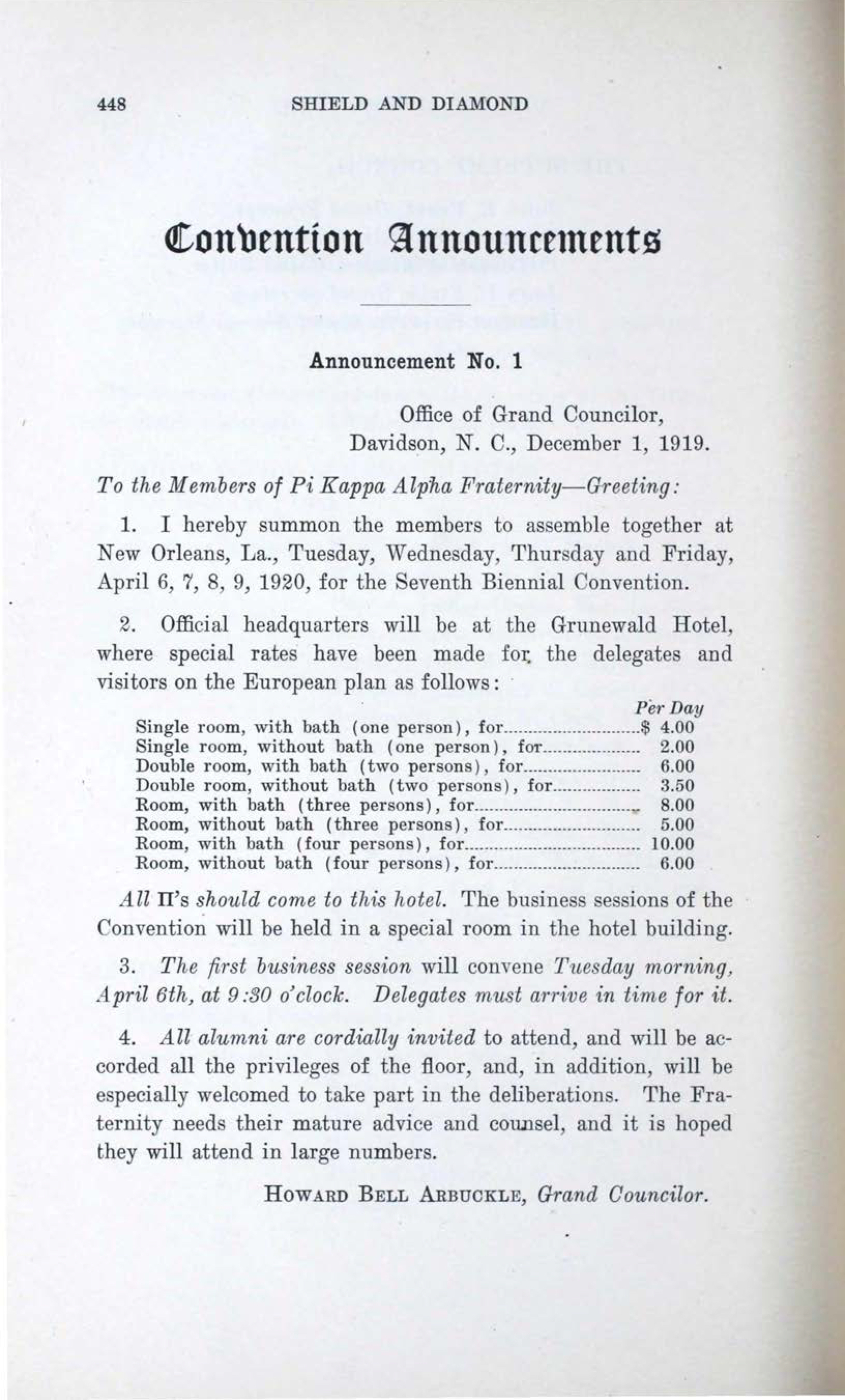 Convention Announcements, February 1920